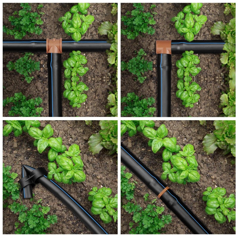 Arfun 28P Drip Irrigation Fittings Kit (17mm) for 1/2" Tubing (.600" ID), 10 Couplings, 6 Tees, 6 Elbows and 6 Tubing End Closure - Barded Connectors for Drip or Sprinkler Systems(28 Pieces Set) - Image 5